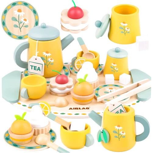 Airlab Tea Sets for Toddlers 3-5 Girl Birthday Gift 2 Year Old Princess Party Wooden Play Food Toy Sets for Kids Kitchen Accessories Age 3 4 5 6 Wood Educational Toys