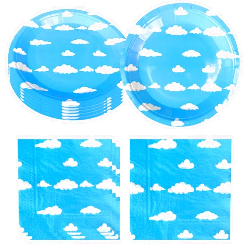 Hqyybf Blue Sky White Clouds Birthday Party Supplies, 20 Plates and 20 Napkins, Blue Sky Cartoon Theme Birthday Party Decorations for Baby Kids Shower