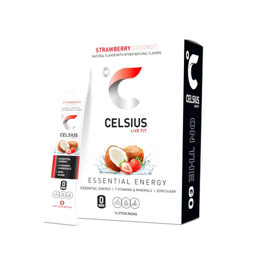 CELSIUS On The Go Strawberry Coconut, Sugar Free Energy Drink Mix (14 Sticks per Pack)