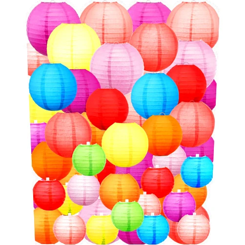Treela 80 Pcs Paper Lanterns Chinese Japanese Paper Lanterns Classroom Party Decorations Ceiling Hanging Decor for Home Parties Weddings(4'', 6'', 8'', 10'',Multicolor)