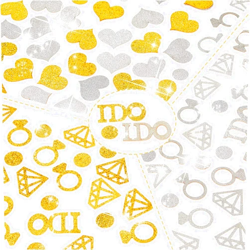 Zhanmai 300 Pieces Gold Silver Diamond Ring Paper Confetti Glitter Wedding Table Confetti I Do Circle Dots Heart Confetti Party Table Scatter for Bridal Shower Baby Shower Engagement Party Hen Party Decor