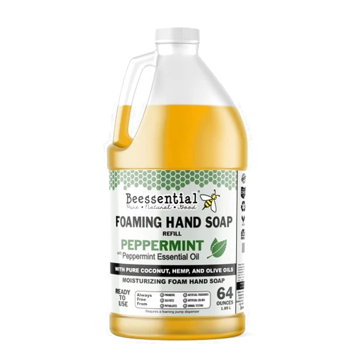 Beessential All Natural Bulk Foaming Hand Soap Refill, 64 oz Peppermint | Made with Moisturizing Aloe & Honey - Made in the USA
