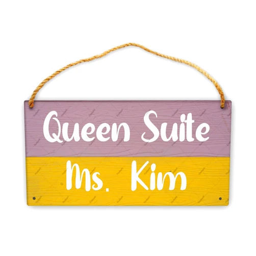 HETAOFANG Queen Suite Ms. Kim Wood Sign Rectangle Hanging Wooden Plaque Diy Craft Project Wood Sign With Rope Door Wall Art Decorative, 12X6Inch