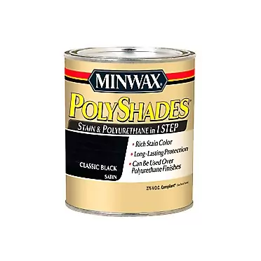 Minwax 619950444 PolyShades - Stain & Polyurethane in 1 Step, quart, Classic Black, Satin Classic Black 1 Quart Satin