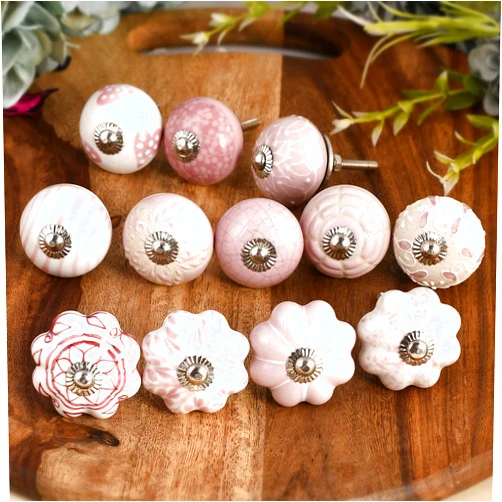 Fashionshopmart Set of 12 Ceramic Knobs | Vintage White & Pink Floral Door and Cabinet Pull Handles | Decorative Drawer, Cupboard & Wardrobe Knobs (Pack of 12)