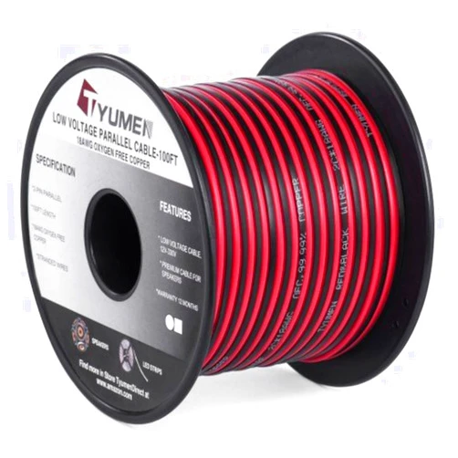 Tyumen 100FT 18 AWG Gauge 2 Conductor Stranded Red Black Car Home Stereo Speaker Audio Cable Electrical Hookup Wire - 99.95% Oxygen Free Copper Wires