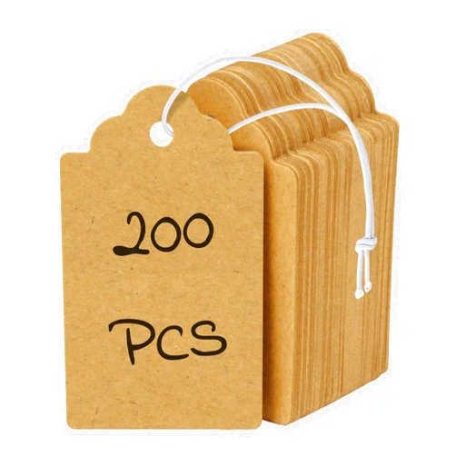 Uniclife 200 Pcs Kraft Price Tags with Elastic String Attached Writable Brown Kraft Paper Tags Hang Tags for Pricing Clothing Jewelry Price Display Labels Blank Merchandise Marking Tags, 1.8