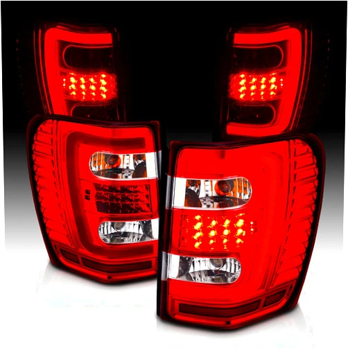 AmeriLite for 1999-2004 Jeep Grand Cherokee C-Type LED Tube Red Replacement Tail Lights Set- Passenger and Driver Side