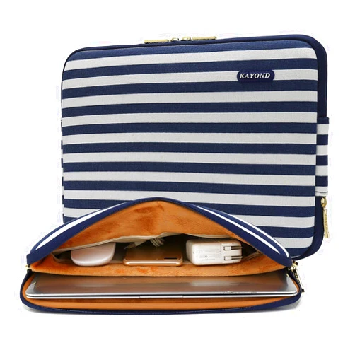 kayond Bohemian Canvas Water-Resistant 14 inch Laptop Sleeve Pocket 14.1 inch Laptop case Compatible MacBook Pro 15.4 A1707(14-14.1 inches, Breton Stripe)