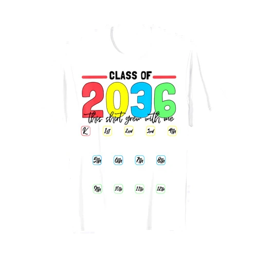 Class Of 2036 First Day Of School Designs Class Of 2036 Grow With Me K 12th Grad Handprints Graduation T-Shirt