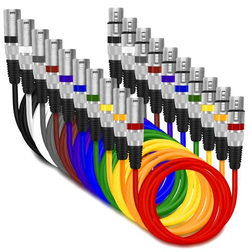 GearIT XLR to XLR Microphone Cable (6 Feet, 10 Pack) XLR Male to Female Mic Cable 3-Pin Balanced Shielded XLR Cable for Mic Mixer, Recording Studio, Podcast - Multi Colored, 6Ft, 10 Pack