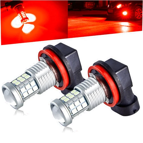 KISLED Super Bright 3000lm H8 H11 LED Fog Lights Bulbs DRL High Power 3030 Chips with Projector Lens Replacement for Cars Trucks, Red
