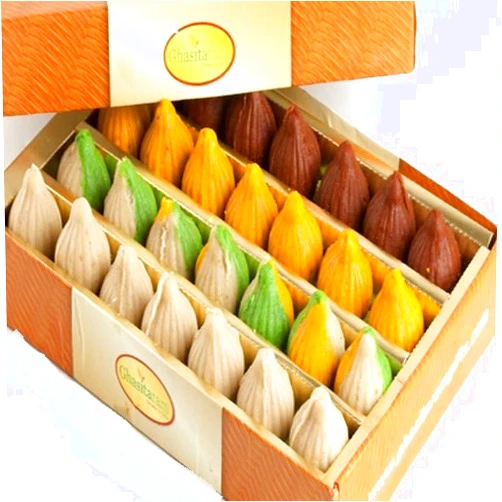 Ghasitaram Gifts Indian Sweets - Sweets Ganesha Chaturthi Gifts Modaks Sugarfree Pure Kaju Assorted Modaks 800 GMS