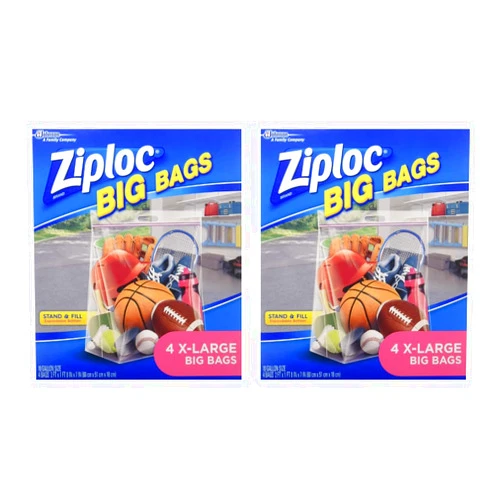 Ziploc Stand and Fill Big Bags, XL Big Bags, 4 Count (Pack of 2)