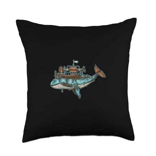 Visit The Steampunk Odyssey Apparel STEAMPUNK WHALE ODYSSEY Fantastical Mechanical Intricate Throw Pillow