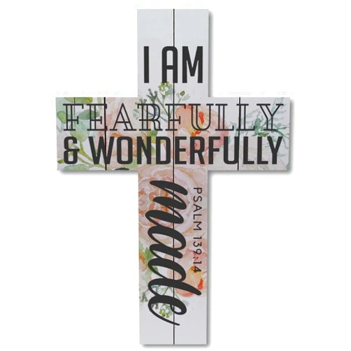 Fouzhujiuqiu I Am Fearfully and Wonderfully Made Customized Bar Outdoor Beach Wooden Signs Bar Wooden Signs Art Poster Cross