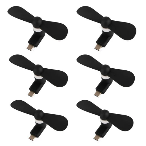 TRIIFON Phone Fan USB C, 6 Pack Mini Portable Cell Phone Fan Attachment for iPhone 16/16 Plus/16 Pro/16 Pro Max/15/15 Plus/15 Pro/15 Pro Max and Type-C Port Android Phones, Summer Essentials (Black)