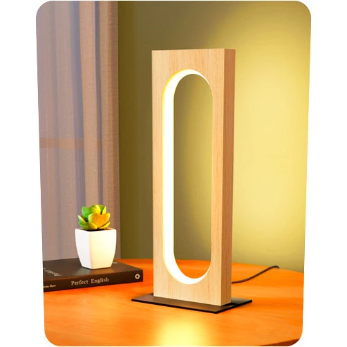 EDISHINE LED Table Lamp, Wooden Bedside Lamp with 3 Color Temperatures & Dimmable, Touch Control Square Nightstand Lamp for Bedroom Living Room, Memory Function, Original Wood Color