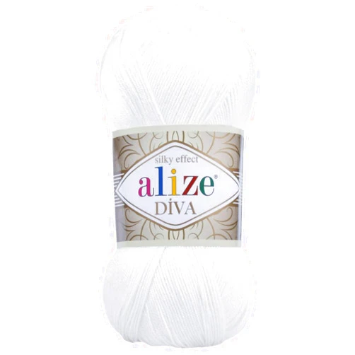 Alize Diva Silk Effect 100% Microfiber Acrylic Yarn 1 Ball skeins 100gr 383yds Color (55 - White)