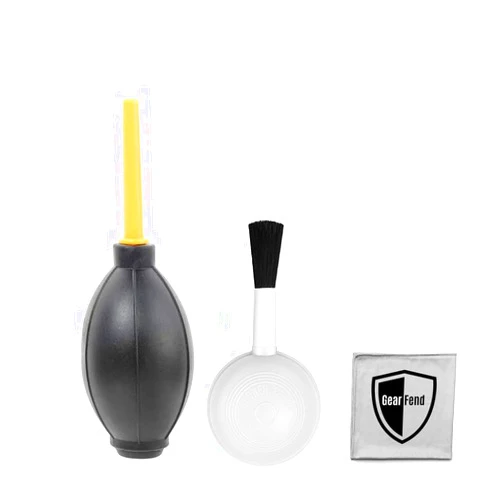 GearFend Dust Cleaner Kit Strong Cleaning Air Blower + Soft Brush Blower for Camera & Camcorder, Lens, LCD Screens, etc + Microfiber Cloth