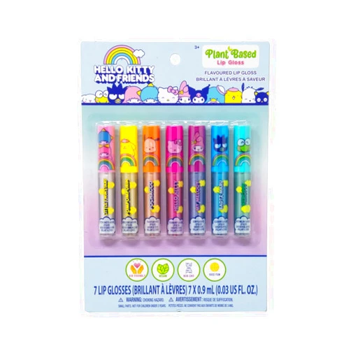 SANRIO Hello Kitty Lip Gloss Hello Kitty & Friends Lip Gloss, Plant Based Multi-Flavored, 7 Lip Glosses