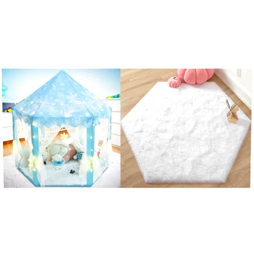 KIXINWA Princess Tent with Large Lights and White Princess Rug