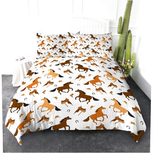 ARIGHTEX King Horse Bedding Set for Kids Boys Girls Cute Horse Duvet Cover 3 Pieces Cartoon Farm Horse Bed Set (King)