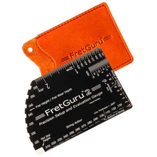 FretGuru 8-in-1 String Action Gauge Guitar Fret Ruler Precision Fret Rocker - Precise CNC Machined, Diamond Honed, Polished Edge Guitar String Height Gauge - Luthier Tool with Thick Leather Case