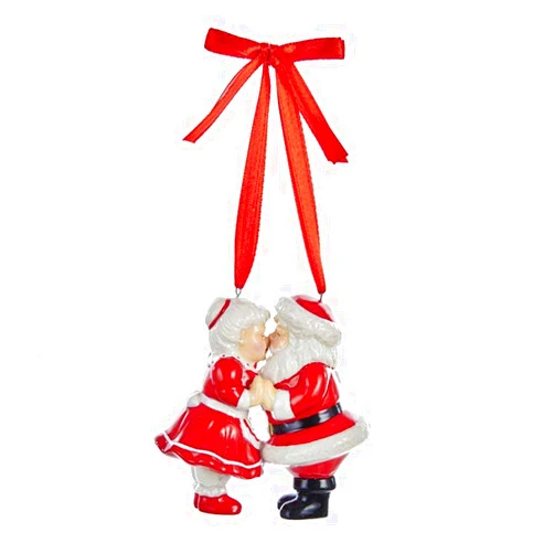 Kurt Adler Porcelain Kissing Santa And Mrs. Claus Christmas Ornament
