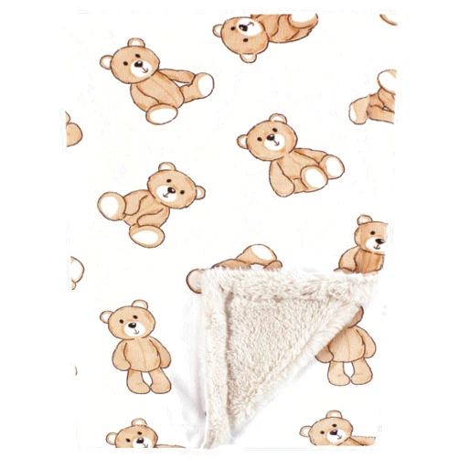 Hudson Baby Unisex Baby Plush Blanket with Furry Binding and Back, Teddy Bears, One Size