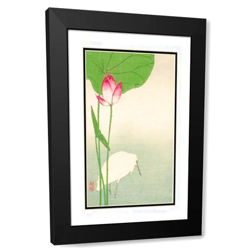 ArtDirect White heron and lotus, 1894 II 13x18 Black Modern Wood Framed with Double Matting Museum Art Print by Baison