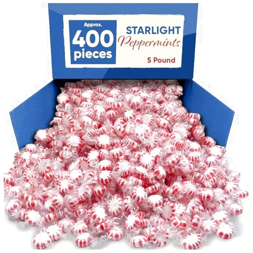 Express Minds llc Starlight Peppermint Bulk Candy - 5 Pounds Approx 400 Pieces - Bulk Candy Individually Wrapped - Hard Candy - Mints Bulk - Christmas Candy, Peppermint Candy - Ideal Christmas Peppermint - Candy - Holiday Mints - Christmas Candy Bulk