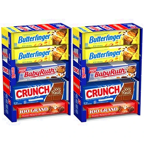 Butterfinger & Co. Chocolate-y Candy Bars, Bulk Full Size Variety Pack with Butterfinger, Crunch, Baby Ruth & 100 Grand Bars, Great for Holiday Stocking Stuffers, 20 Count (Pack of 2) 20 Count 40 Piece Set