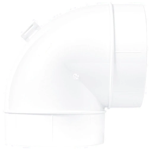 ECOPRO VENT 4-Inch White Plastic 90-Degree Elbow Duct Fitting for Round HVAC Pipes - Push-fit Airflow Connector, Ideal for Efficient Ventilation Systems in Residential, Commercial Applications.