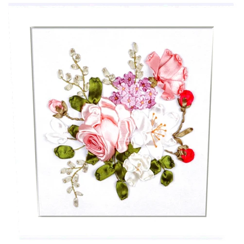 Egoshop Ribbon Embroidery Spring Flower Blooming Kit 3D Painting DIY Wall Decor Stamp Needle Work with Hoop (No Frame) X5002A