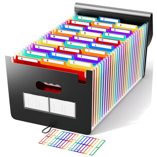 ABC life 26 Pockets Accordion File Organizer/Expanding File Folder A4 Letter Size Expandable Filling Box/Plastic Accordian Document Paper Coupon Bill Receipt Organiser, A-Z Alphabetical Colored Tabs