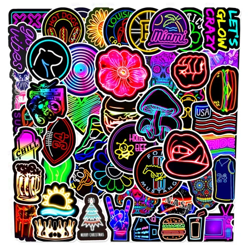 Generic 100Pcs Neon Stickers Decal, Waterproof Vinyl Stickers for Kids Teens Adults Cool Graffiti Stickers Pack for Bumper Laptop Skateboard Luggage Water Bottle Phone, YYJQ100-0057