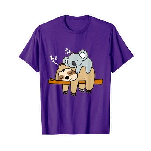 Cute Sleeping Sloth With Baby Koala Mama Bear Gift Funny Cute Lazy Sloth & Baby Koala Mama Bear Nap T-Shirt