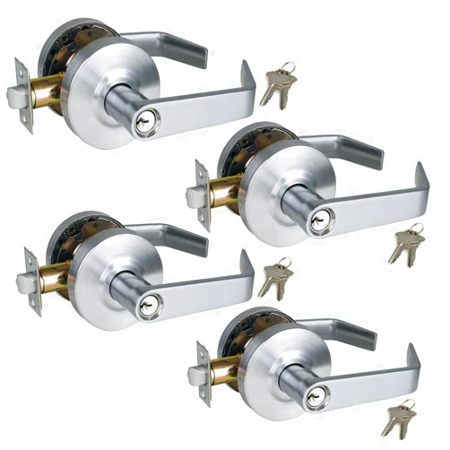 NEWBANG HARDWARE Commercial Keyed Entry Door Lever Handle Set with Satin Chrome 26D and Keys(NOT Keyed-Alike),GRD2-72ET-4P