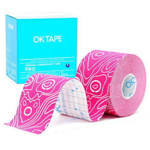OK TAPE PRO Kinesiology Tape, 2inch x Long Roll 16ft Free Cut Tape, Elastic Athletic Tape Therapeutic Latex Free, Pink+White