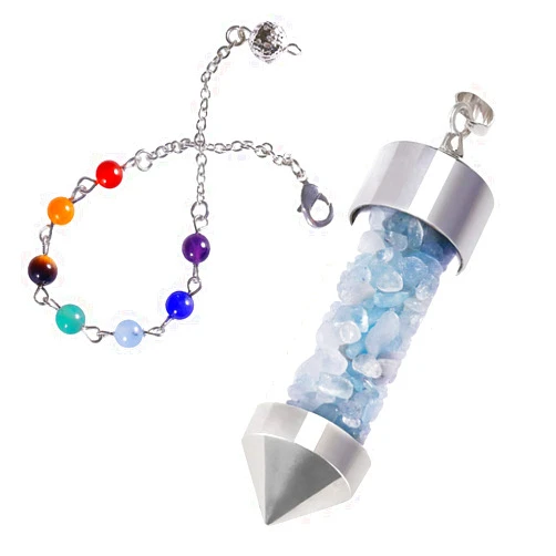 TUMBEELLUWA Healing Stone Chip 7 Chakra Pendulum Crystal Pendant Wish Bottle Necklace Dowsing Amulet