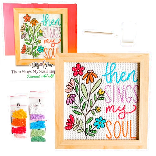 Elly and Grace Christian Diamond Art Kit, Beautiful 8x8 Square Diamond Art Painting Kits with Everything Included, Great for Beginners and Experienced Crafters (Then Sings My Soul)