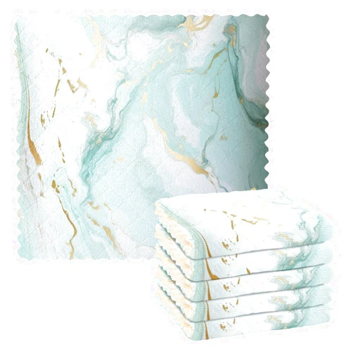 ALAZA Green Gold Marble 6 Pack Dish Towels, Absorbent Dishcloths Kitchen Cloth Reusable Dishtowels Washable Tea Towels Table Cleaning Cloths