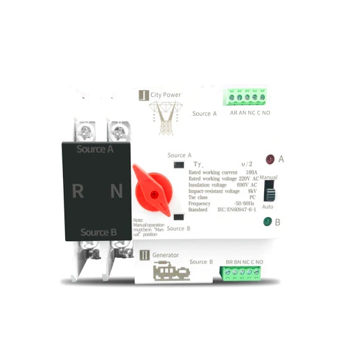 ZIPCOM Double Power Automatic Transfer Switch Single Phase Din Rail ATS 110V 220V Dual Power Automatic Transfer Electrical Selector Switches Uninterrupted 2P 63A 100A 125A (Size : 230V, Color : 63A)