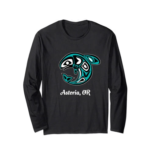 Oregonian Orca Lovers Astoria Oregon Native American Tribal Orca Killer Whale Long Sleeve T-Shirt