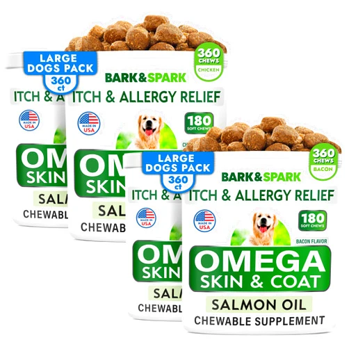 BARK&SPARK Omega 3 for Dogs - 720 Fish Oil Treats for Dog Shedding, Skin Allergy, Itch Relief, Hot Spots Treatment - Joint Health - Skin and Coat Supplement - EPA & DHA Fatty Acids - Salmon Oil