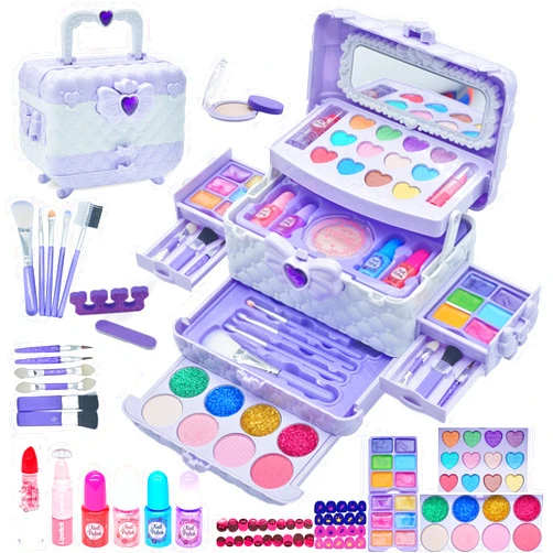 Mrabbitoo Kids Makeup Kit for Girl - 57PCS Kids Toys Make Up Set,Non Toxic & Washable Little Girls Toddler Toy,Princess Toys Play Makeup for Children Age 4-12 Years Old,Teen Christmas & Birthday Gifts (Purple)