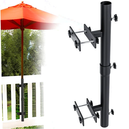 Rifachua Heavy-Duty Patio Umbrella Holder for Deck Railing - Stainless Steel Windproof Outdoor Patio Umbrella Base and Mount Brackets Attachable to Railing, Fits Pole ≤1.6'' & Post <3.3