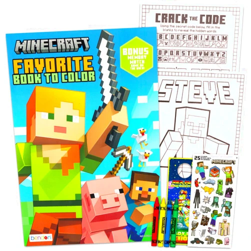 Minecraft Coloring Book Set for Kids, Boys Ages 4-8 - Bundle with Coloring Pages, Activities, Games Plus Stickers, Jumbo Crayons | Minecraft Activity Book Set