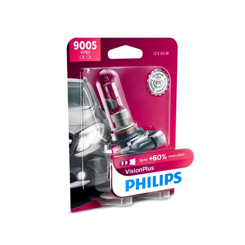 Philips Automotive Lighting 9005 VisionPlus Upgrade Automotive Replacement Headlight Bulb with up to 60% More Vision, Fits Select High Beam, Low Beam, or Fog Positions (1 Pack)